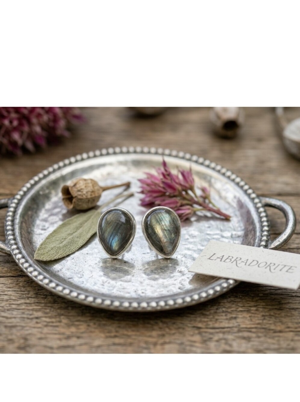 925 Sterling SiLver Labradorite Teardrop Stud Earrings